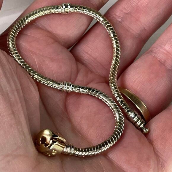 Pandora Moments charm bracelet 14K clasp & sterling snake chain. - Picture 6 of 9